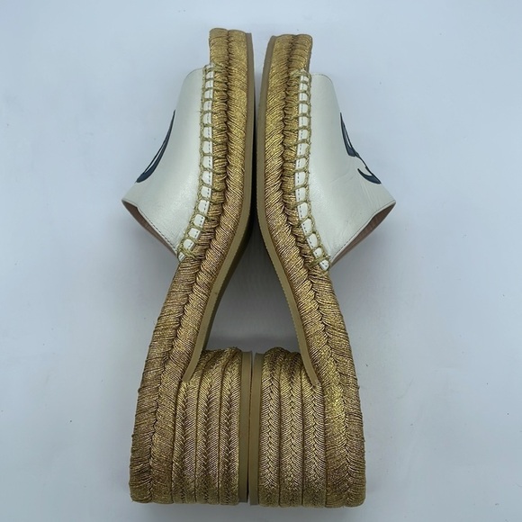 Gucci Ivory Gold GG interlocking heeled espadrille mules 37 - Picture 5 of 8
